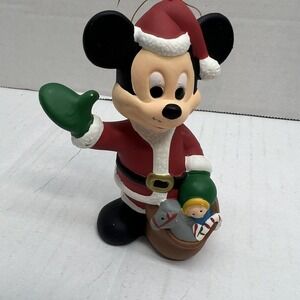 Vintage The Walt Disney Co Plastic Blow Mold 4" Mickey Mouse Santa Ornament